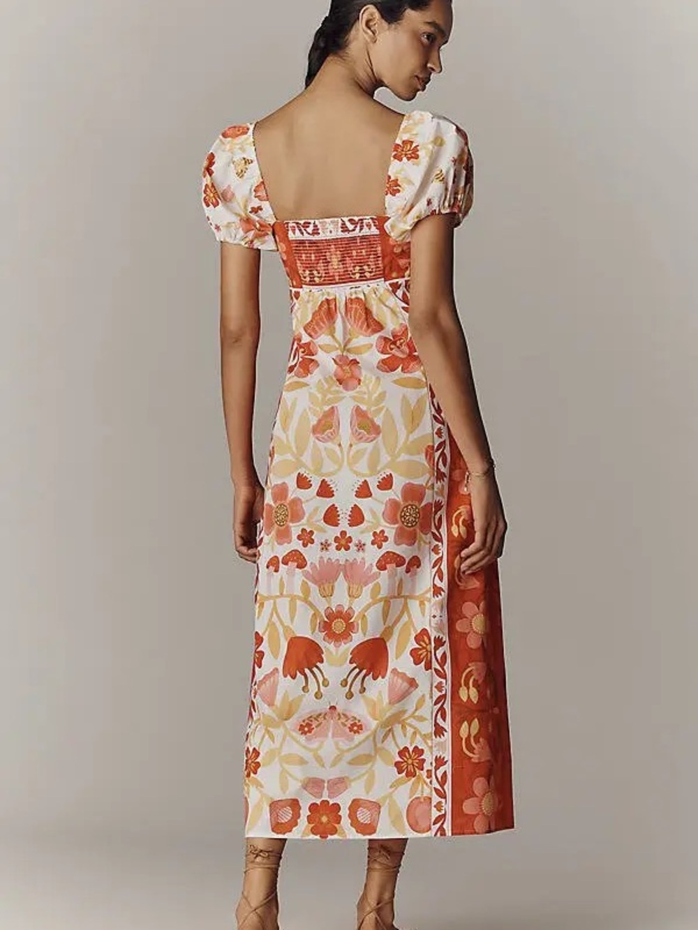 FARM Rio Coral and Cream Floral NWT Square-Neck Maxi Dress - Picture 3 of 8